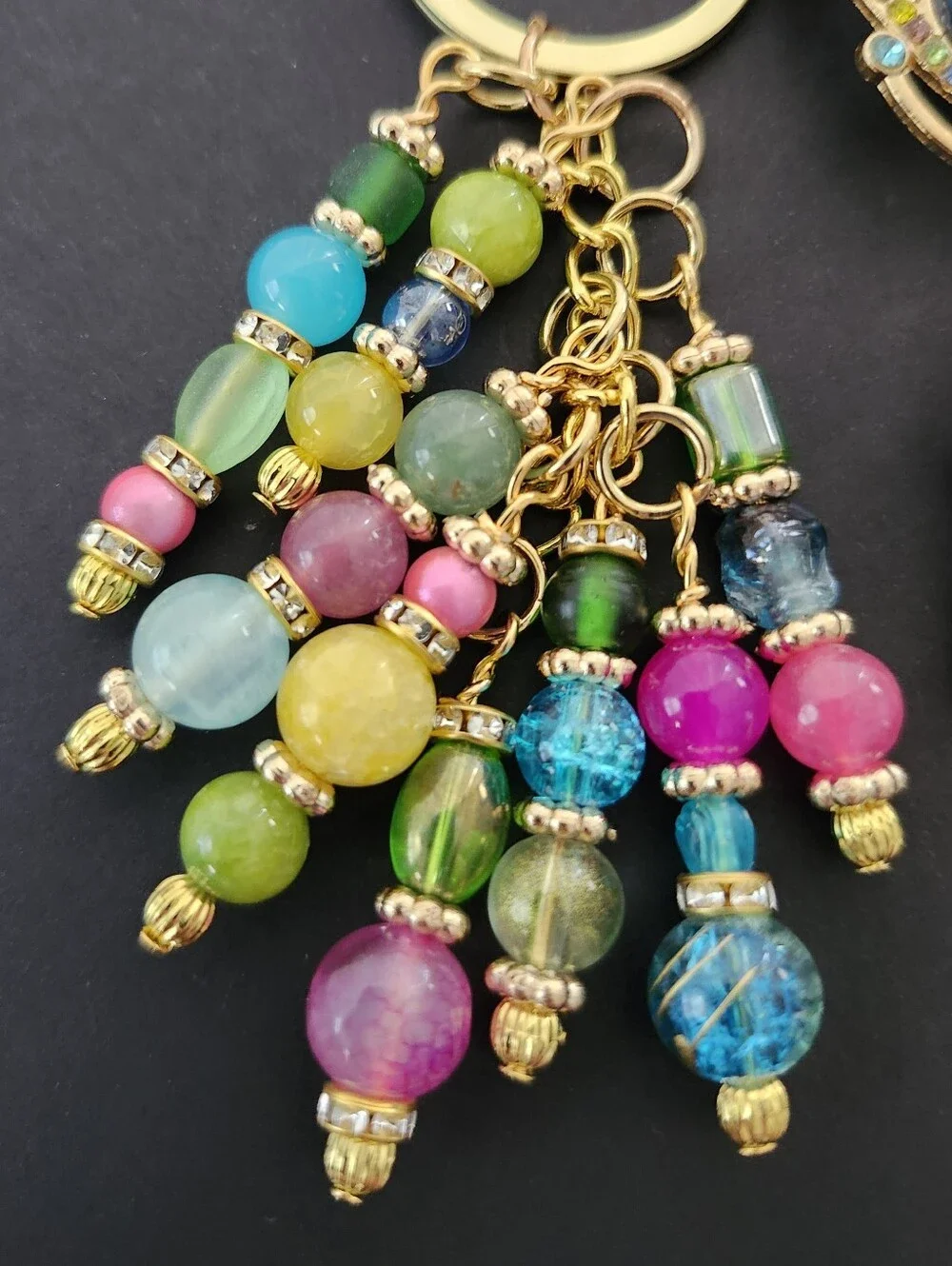 Butterfly Rhinestone Aventurine Jade Purse Charm or Keychain Handcrafted